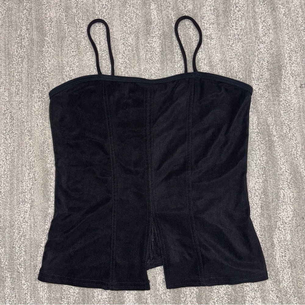 VTG Funky Diva Y2K Black Slit Front Tank Top Made In USA Women’s Sz L